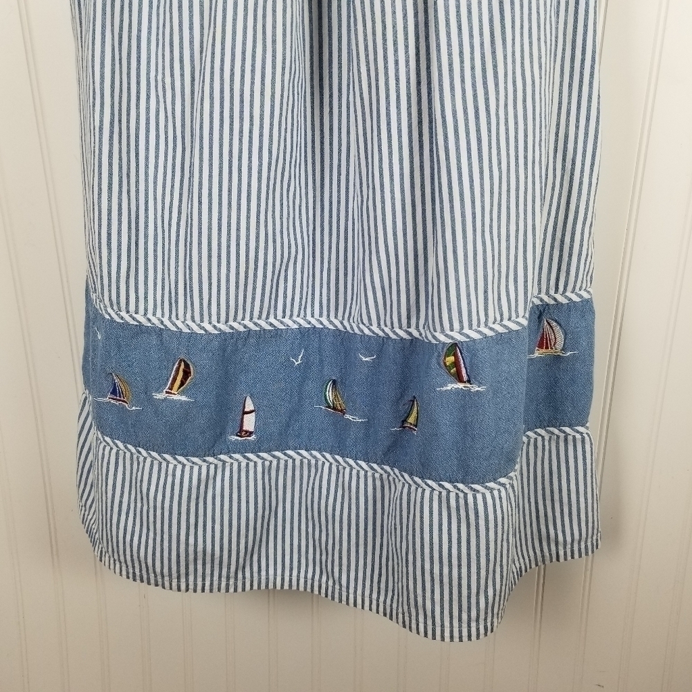 Striped Sailboat Embroidered Short Sleeve Light Denim Dress Summer Nautical S/XS - Picture 5 of 14